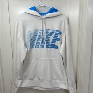 NIKE Hoodie Mens Medium WHITe Therma Fit Pullover Sweatshirt Mega Print Spellout